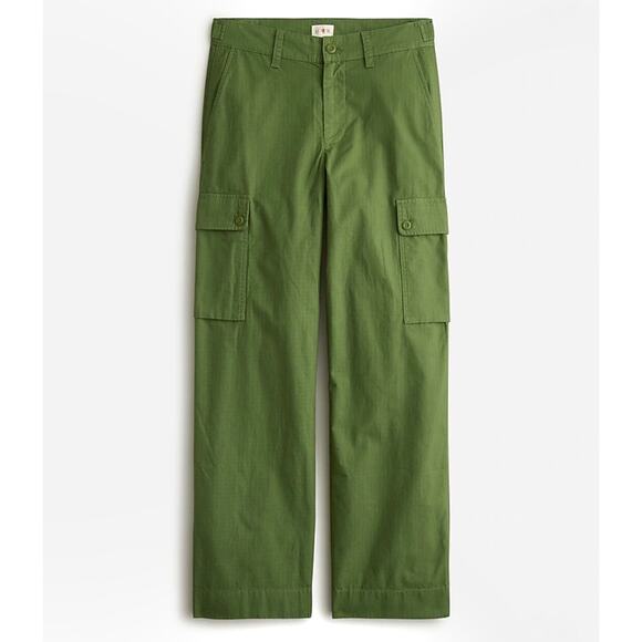 J. Crew Cargo Pants Ripstop Cotton Sz 31 12 Green Straight Leg Crop High Rise - Picture 7 of 15